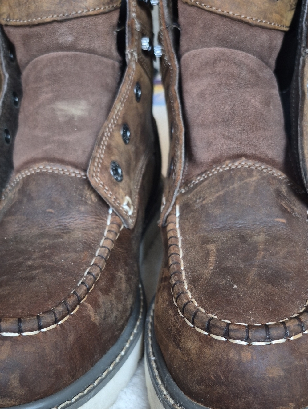 Men's WOLVERINE Brown Leather Work Boots Size 10 Extra Wide.